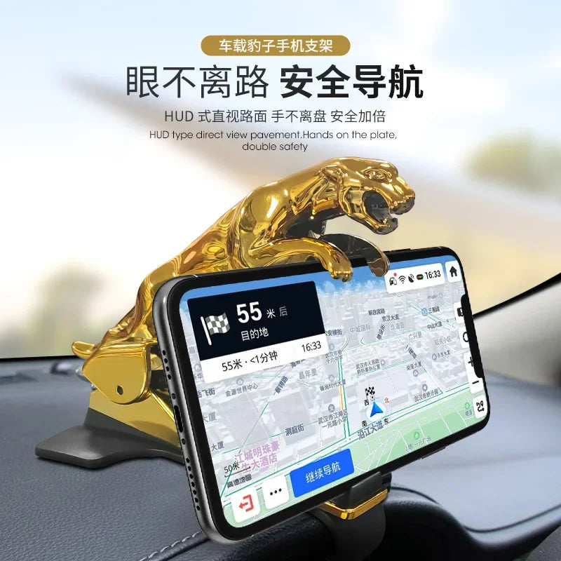 Car Mobile Phone Holder Leopard Dashboard Rotating Navigation Buckle-type Ornament Leopard Car Holder Porta Celular Para Auto